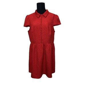 Kensie Red Front Button A Line Cap Sleeve Mini Dress XL